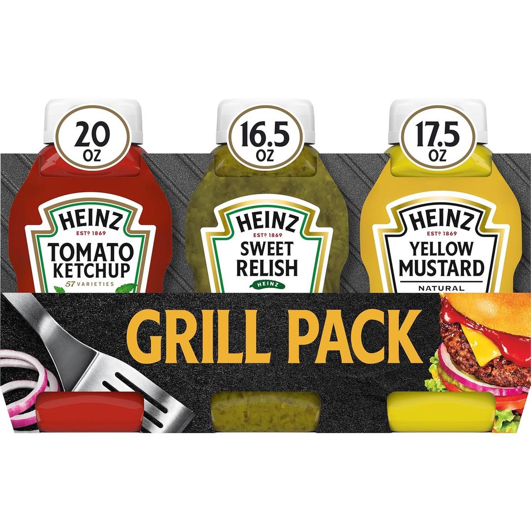 Heinz Tomato Ketchup, Sweet Relish & Yellow Mustard Grill Pack, 3 ct Pack (EXP 09/29/26)