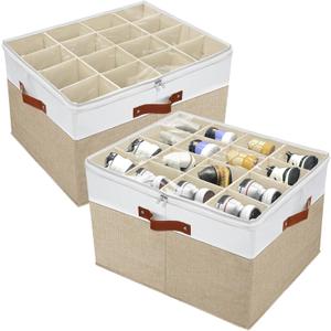 2 PACK Shoe Storage Organizer for Closet,Stackable Shoe Storage Box for Entryway,Cube Storage Cabinet,Organizador De Zapato,Folding House Container with Clear Cover,Holder Shoe Rack(Brown)