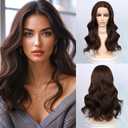 20inch Synthetic Lace Front Wig 13X4 Lace Pre-Plucked Wavy Dark Brown Wig for Women 180% Density Natural Hairline Glueless Heat Resistant Wig for Daily Wear and Styling