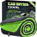 PUGPIU Microfiber Car Drying Towel Extra Large Super Absorbent 48"X24", 1400 GSM Flash Detail Car Wash Drying Towel Edgeless with Two Sided Soft Twisted-Loop, No Water Spots Streaks for Cars (Green)