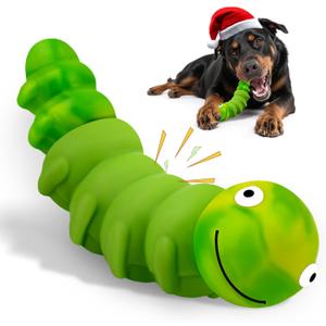Caterpillar Dog Chew Toys for Aggressive Chewers, Tough Indestructible Squeaky Dog Toy with Beef Flavor Nylon Rubber for Large Medium Dogs to Keep Them Busy and Reduce Boredom (Green)