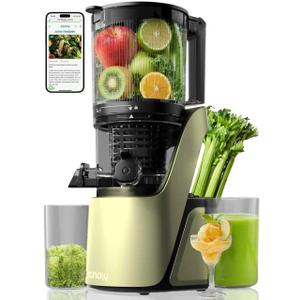 Canoly C16 Cold Press Juicer, 6" Extra Wide Feed Chute, 3-IN-1 Strainers (Juice & Sorbet & Nut Milk), Powerful AC Brushless Motor, Self Precut System, Juicer Machines with BPA-Free (White)