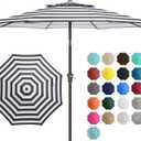 JEAREY 9' 2-Tiers Patio Umbrellas Outdoor Market Table Umbrella w/Push Button Tilt/Crank, 8 Sturdy Ribs, UV Protection Waterproof Sunproof(Black Stripe)
