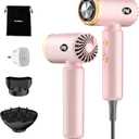 Travel Hair Dryer, Dual Voltage Mini Ionic Blow Dryer for Fast Drying, Compact Lightweight Hair Dryer with Magnetic Diffuser for Home & Travel, Portable Hairdryer International 110-240V (Pink)