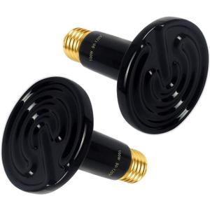 OMAYKEY 100W 2 Pack Ceramic Heat Lamp Bulb Infrared Reptile Heat Emitter Heater Lamps Bulbs for Brooder Coop Chicken Lizard Bearded Dragon Turtle Snake Aquarium, No Light Emitted No Harm (ETL Listed)