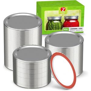 100-Count, WIDE Mouth Canning Lids for Ball, Kerr Jars - Split-Type Metal Mason Jar Lids for Canning - Food Grade Material, 100% Fit & Airtight for Wide Mouth Jars (86mm)