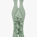 houstil Women's Strap Ruffle Casual Summer Dress Mesh Beach Party Maxi Cocktail Evening Holiday Wedding Guest Dresses, Green, XL