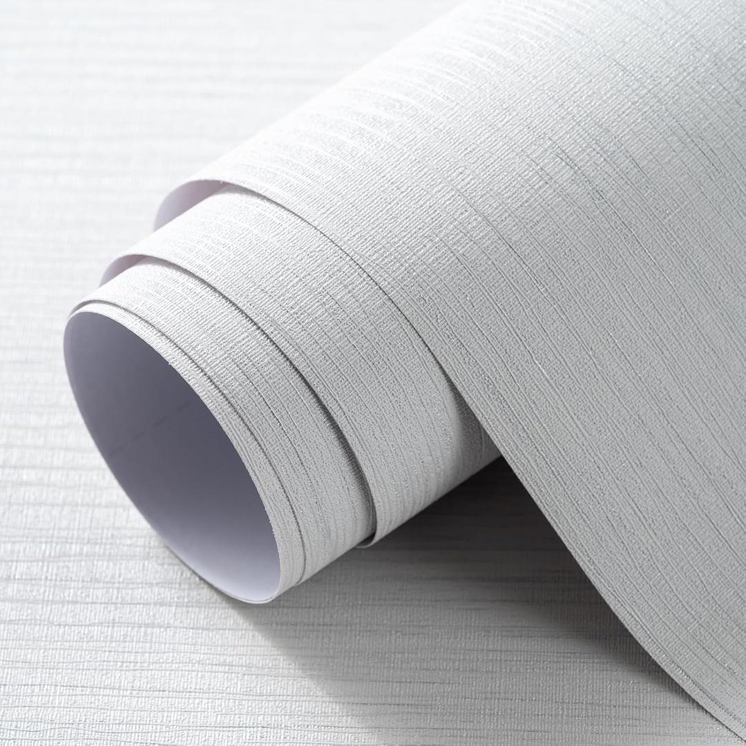 Grasscloth Textured Wallpaper White Gray Linen Thick 24" X 394" Fabric Contact Paper Grassweave Removable Modern Self Adhesive Wallpaper for Walls Cabinets Bedroom Liners Fireplace