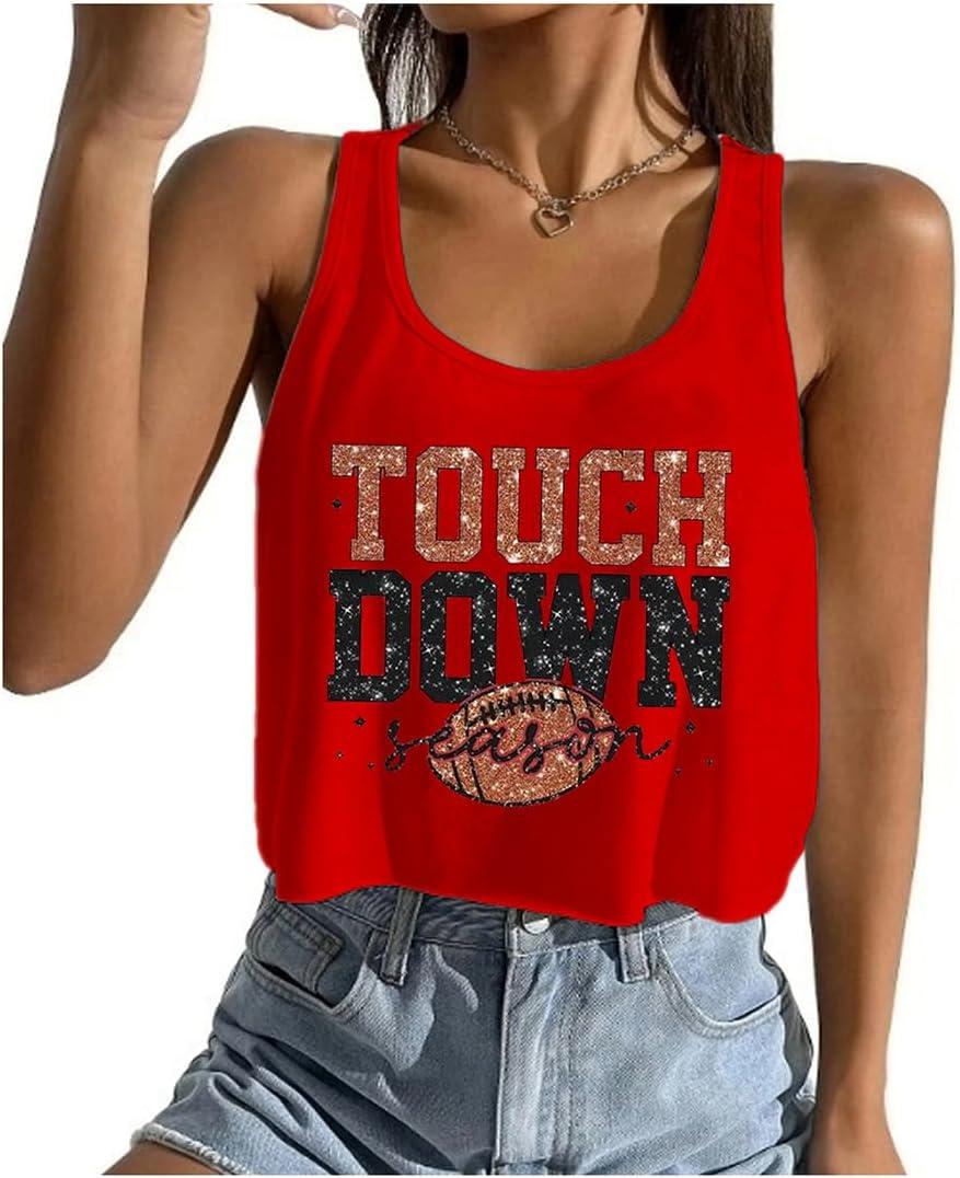 Game Day Shirt Women's Sexy Football Crop Tank Vintage Shirt Sport Season Sleeveless Tee Tops (Red, S)