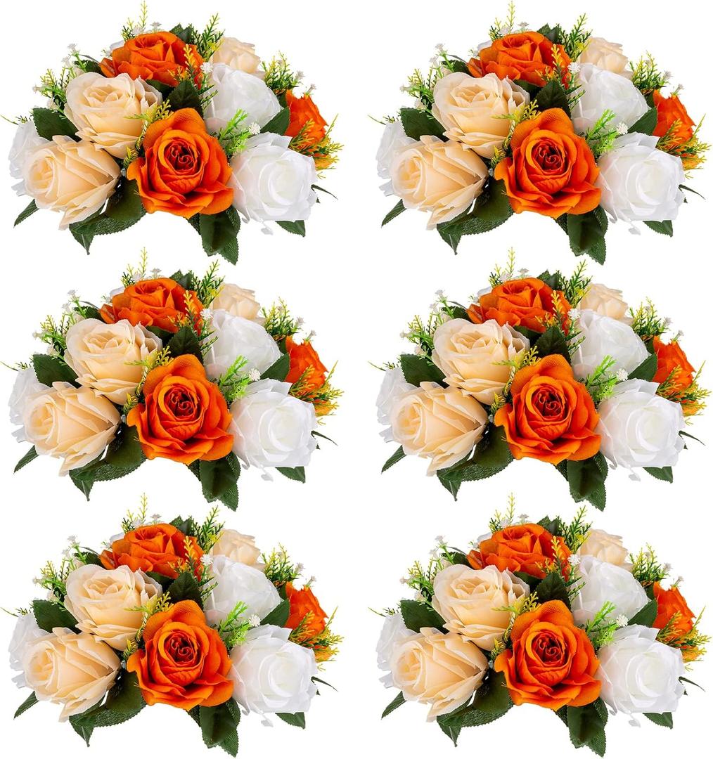 Sziqiqi Orange Fake Flowers for Fall Decoration Kissing Flower Balls for Wedding Centerpieces Tables Flower Centerpiece Arrangement for Party Festival