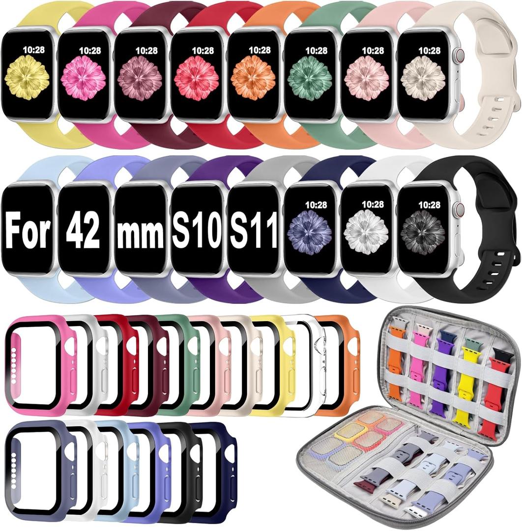 16 Pack Band Compatible with Apple Watch Bands for Women Men, Screen Protector Case Band&Organizer for iWatch Series 11 10 9 8 7 6 5 4 SE, Size 42mm (Series 10)