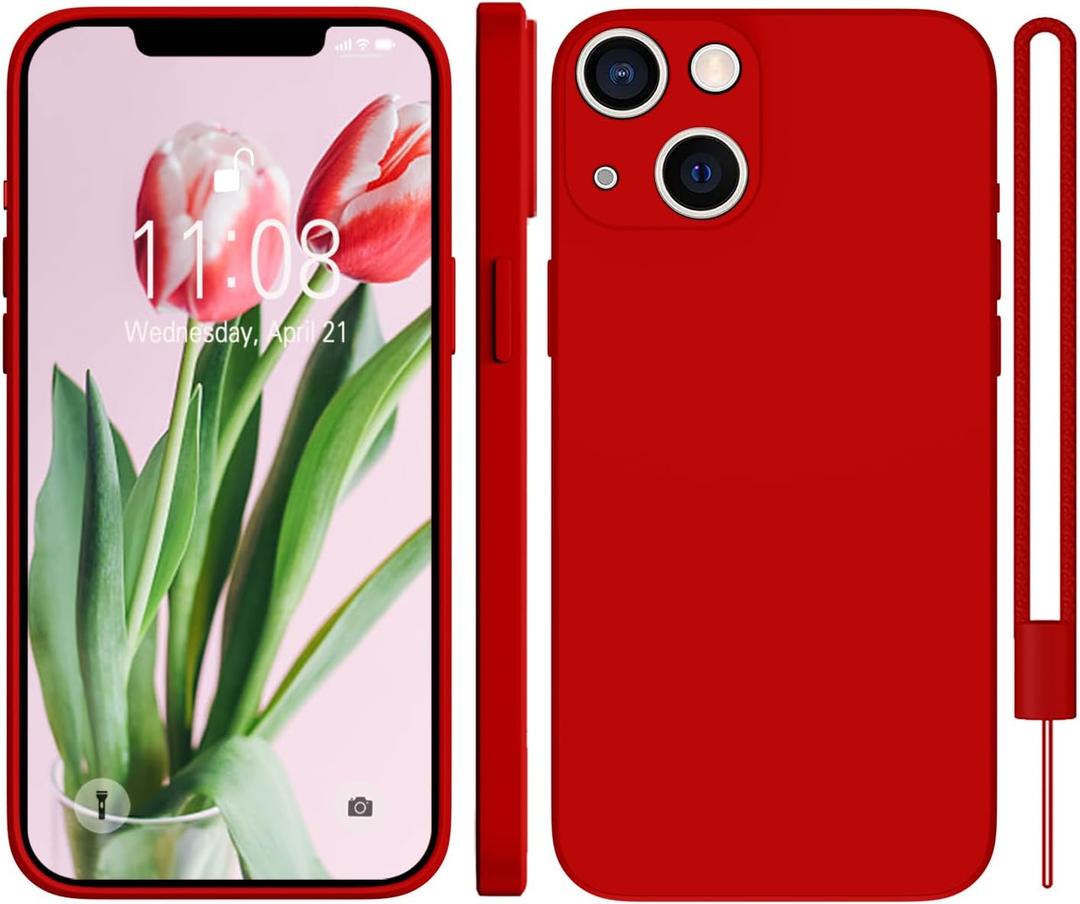 Case for iPhone 13, Full Camera Protection, Liquid Silicone Silky-Soft Touch, Shockproof Protective Phone Cover with Anti-Scratch Microfiber Lining - Brick Red