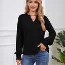 Womens Tops Dressy Casual Long Sleeve Shirts Loose V Neck Business Work Tunic Blouses (Black, XL)