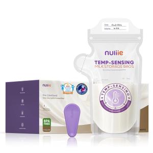 Nuliie 240pcs Temp-Sensing Breastmilk Storage Bag, Huge Temp-Sensing Icon & Locking Clamp, 6oz Breast Milk Storage Bags Freezer Pour Spout, Self Standing Milk Storage Bags Breastmilk, BPA-Free No-Leak
