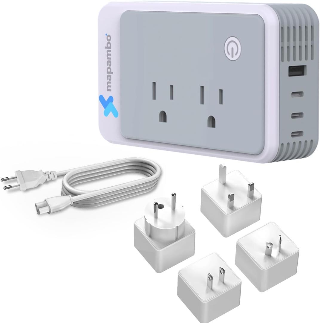Mapambo 220V to 110V Converter, Voltage Converter US to Europe for Curling Irons and Hair Straighteners, Power Converter Adapter Combo US/UK/AU/IT/EU Universal Plug Adapter (1USB A +3TYPE C)