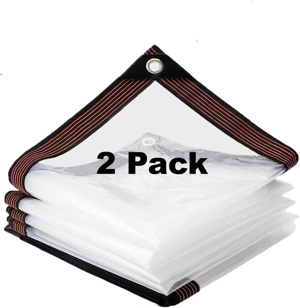 2 Pack Clear Tarp Medium Duty Waterproof Outdoor Tarp Coverwith Grommets for Plant, Greenhouse, Garden, Chicken Coop, Patio, Furniture 8x10ft