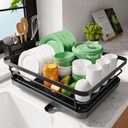 Kitsure Dish Drying Rack for Kitchen Counter, Stainless Steel Sink Organization and Storage Essentials with Cutlery Holder, Home and Appartment Decor, 12''W x 15.5''L, Black