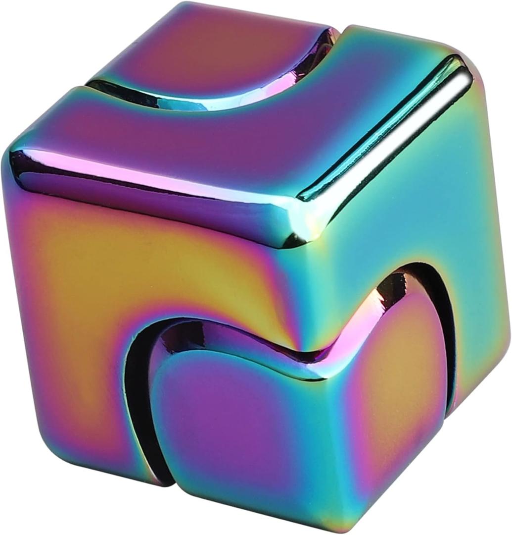 Infinity Gear Fidget Cube Spinner for Kid Adult, Transformable Spinning Top Metallic Fidget Toys for Anti-Anxiety Stress Relief Autism Finger Hand Spinner, 2-in-1 Cube Toy for Desk Office Classroom (Multicolored)
