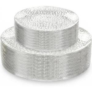 Rubtlamp 60Pcs Plastic Plates, Clear Disposable Plates, Hammered Heavy Duty Plastic Platos, Fancy Disposable Platos Include 30 Clear Dinner Plate, 30 Salad Plate For Bridal Spring