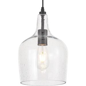 Seeded Glass Pendant Light Modern Black 1 Light Single Dome Pendent Lighting Fixtures for Kitchen Island Dining Room Hallway, Dia 9 Inch, E26, UL Listed