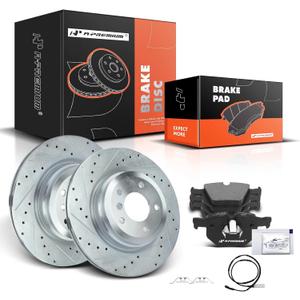 A-Premium 13.23 inch(336 mm) Rear Drilled and Slotted Disc Brake Rotors + Ceramic Pads Kit Compatible with Select BMW Models - E90 330i/330xi/, E92 335d/335i/335i xDrive/335is/335xi, E84 X1, 6-PC Set