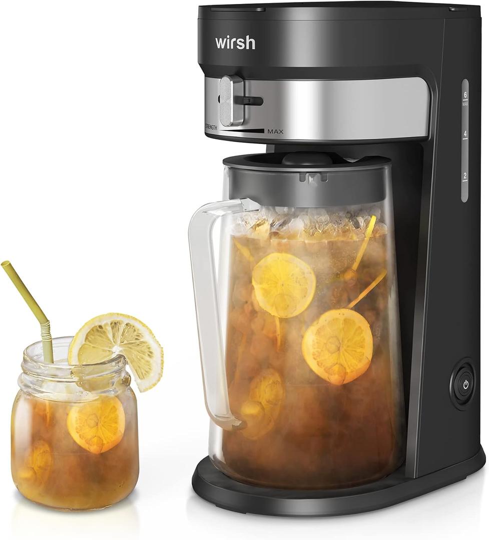 Wirsh Iced Tea Maker with 3QT Pitcher, Iced Coffee Maker with Strength Control and Reusable Filter, Perfect For Iced Coffee, Latte, Tea, Lemonade, Flavored Water, Black
