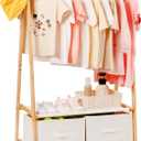 Kids Clothing Rack for Hanging Clothes, Small Toddler Clothes Racks Bamboo Wooden Garment Dress Up Storage Costume Rack with 2 Shelves and 2 Storage Baskets, for Laundry Drying (Natural)