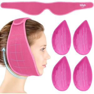 Hilph Wisdom Teeth Ice Pack Head Wrap  Face Ice Pack for Jaw Oral Surgery & TMJ Relief, Upgraded Large Jaw Ice Wrap with 4 Hot Cold Gel Packs for Dental Surgery, Tonsillectomy, Tooth Extraction, Pink (Red)