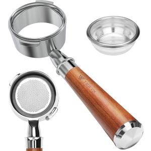 58mm Bottomless Portafilter, Professional Stainless Steel Portafilter 2 Ears for 58 Gaggia Machines- Not suitable with E61 groupheads,with Walnut Handle & Filter Basket