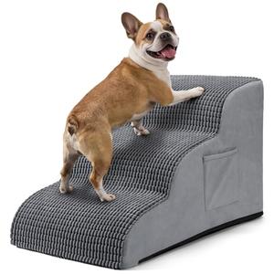 Zonflon Dog Stairs for Small Dogs, 15.7" High 3 Step Foam Ramp for Bed & Couch, Pet Steps for Senior Pets, Non Slip Base, Washable Cover, Joint Support Design, Grey, Suitable for Cats