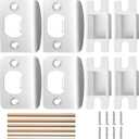 4 Pack Door Latch Strike Plate-Stainless Steel Door Lock Strike Plate Repair Kits-Standard Door Latch Restorer Reinforcement Plate with 6 Wood Dowel Strips for Home Office Door Frame Repair