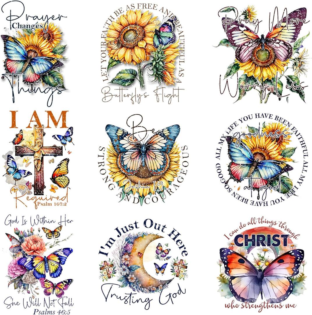 9pcs Butterfly Iron On Transfer Patches for T-Shirts Clothing Thermal Transfers Vinyl Sticker Ready to Press Decals Small Size Decoration Appliques DIY Crafts