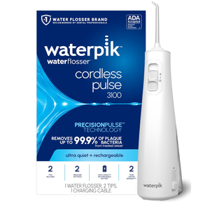 Waterpik Cordless Pulse 3100 Rechargeable Portable Water Flosser for Teeth, Gums, Braces Care and Travel with 2 Flossing Tips, Waterproof for Shower Use, ADA Accepted, WF20 White,  Exclusive