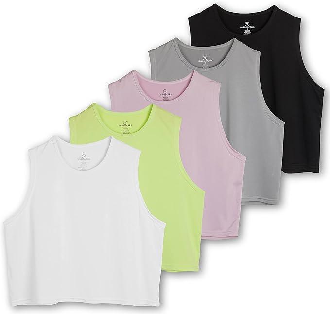 Real Essentials 3 Pack: Women's Dry Fit Crop Summer Tank Top - Gym Yoga Workout Sports Tee (Also in Plus Size)(Small, Standard, Multicolor)