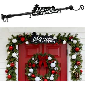 Garland Hanger for Front Door Frame, Adjustable Width 35"-46" Heavy-Duty Garland Door Hanger for Christmas Wreaths Lights Decoration with Merry Christmas Sign/No Nails or Screws