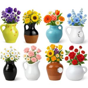 Juome Mini Vase Magnets for Fridge - 8PCS Cute Tiny Ceramic Magnet Vases for Flowers Plant, 3D Mini Magnetic Vases for Refrigerator Kitchen Locker Office Decoration (Exclude Flower)