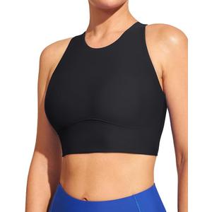 IUGA Bikini Tops for Women Adjustable Cross Back Swim Top Quick Dry Bathing Suit Tops High Neck Swim Bra UPF 50+ L