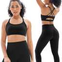 2 Piece Womens Workout Sets Strappy Criss Cross Sports Bra with Tummy Control Yoga Leggings Yoga Set, Large