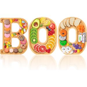 Christmas Boo Charcuterie Letters Bamboo Wood Charcuterie Christmas Board Letter Serving Tray Cheese Board Halloween Serving Tray Plates for Xmas Holiday Candy Cookie Home Party