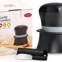 Garlic Crusher, Garlic Press Also for Ginger, Nuts, Chili, Herbs, Twist Mincer Easy Squeeze Manual Press Peeler with Peeler And Scraper, Easy to Clean (Black/White)