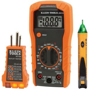 Klein Tools 69149P Electrical Test Kit with Digital Multimeter, Non-Contact Voltage Tester and Electrical Outlet Tester, Leads and Batteries