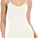 Qaffier Full Slips Dress for Women Adjustable Spaghetti Strap V Neck Under Dress Camisole Mini Slip Dress (White, M)