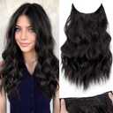 KooKaStyle Invisible Wire Hair Extensions with Transparent Headband Adjustable Size 4 Secure Clips Long Wavy Secret Wire Synthetic Hairpiece Rich Dark Brown with Warm Tones/6# 16 Inch for Women