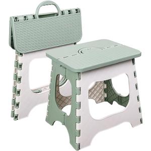 2-Pack Plastic Folding Stool, Portable and Hanging. Non Slip Folding Stools,12inches,30cm(Light Green)