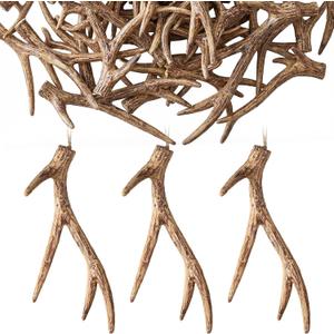 Sumind 20 Pcs Deer Antler Ornaments Reindeer Tree Ornaments Rustic Deer Antlers Reindeer Hanging Decoration for Hunter Craft Tree Woodland Holiday Party Favors(4 Tines,Camel Color)
