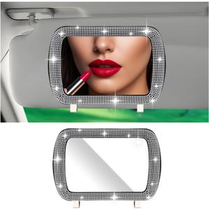 New Bling Mirror for Car Visor with Rhinestone,HD Clip on Sun Visor Mirror for Cars Decorations,Universal Car Mirrors Vanity Bling Cars Accessories for Women/Girls