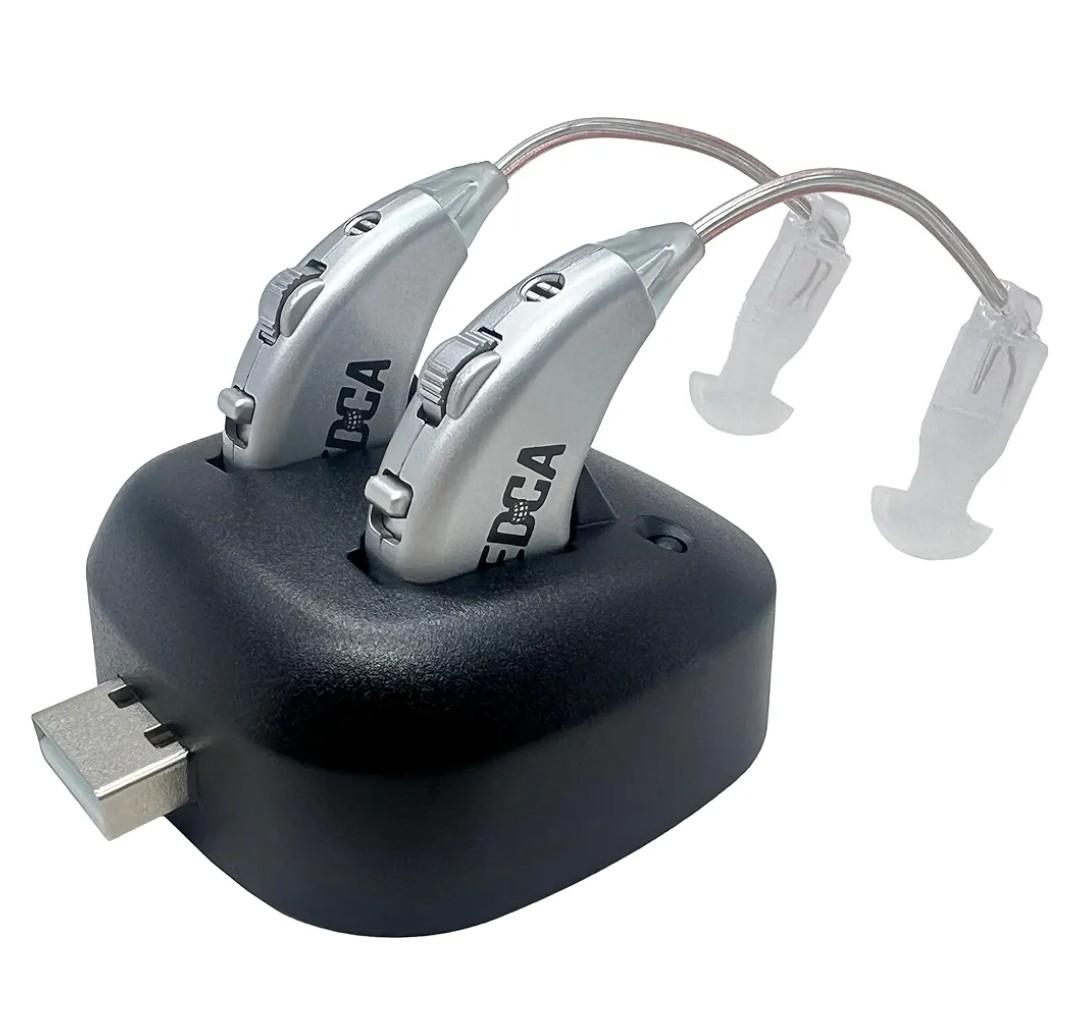 Digital Hearing Amplifiers - Rechargeable BTE Personal Sound Amplifier Pair with USB Dock - Premium Behind The Ear Sound Amplification - by MEDca