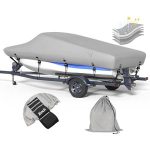 5-ply 1200D Boat Cover with Storage Bag & Widened Straps for Trailering & Mooring Fits 14-16ft Bass Boat, V-Hull, Tri-Hull Runabout Pro-Style Fishing Boat - Waterproof Anti-uv and Breathable