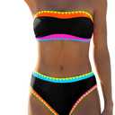 popvil Women's Strapless Bikini Sets Neon Color Block Bandeau Swimsuits Two Piece Bathing Suits for Beach Vacation 2025 (X-Large, Black1)