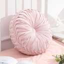 Drydiet 1 Pcs Round Throw Velvet Pillows Decorative Pleated Throw Pillows 15'' Diameter Accent Pumpkin Boho Chair Cushion for Couch Sofa Home Decoration (Pink)